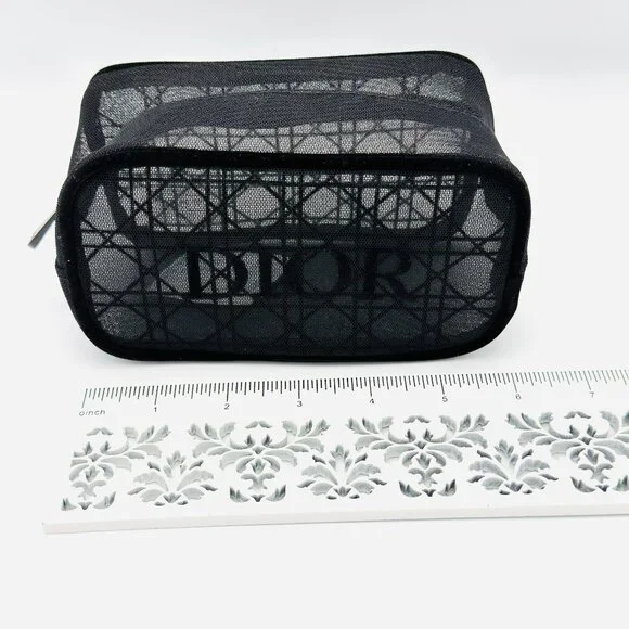 3691 DIOR BLACK MESH POUCH COSMETIC BAG - Picture 4 of 6